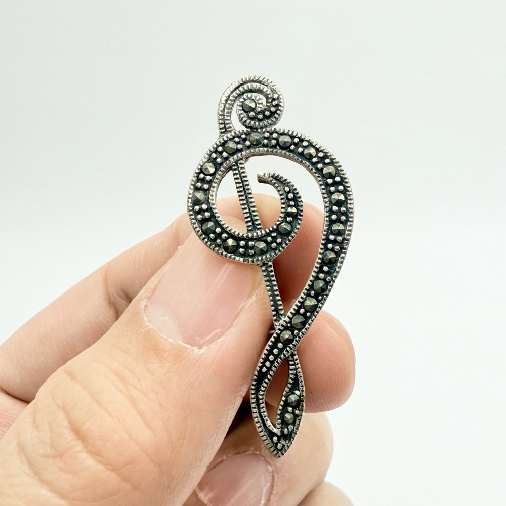 Vintage Sterling Silver Brooch 925 Musical Treble Clef